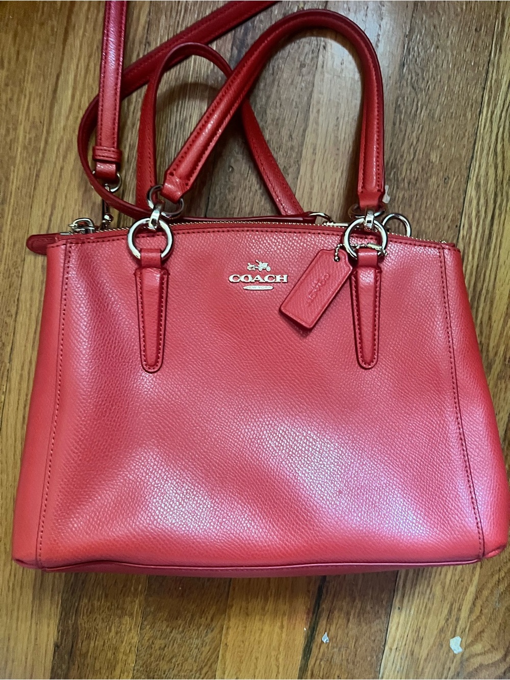 Coach coral Leather Satchel with Top Handles and Shoulder Strap